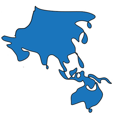 illustration de l'asie et l'oceanie en couleur bleu