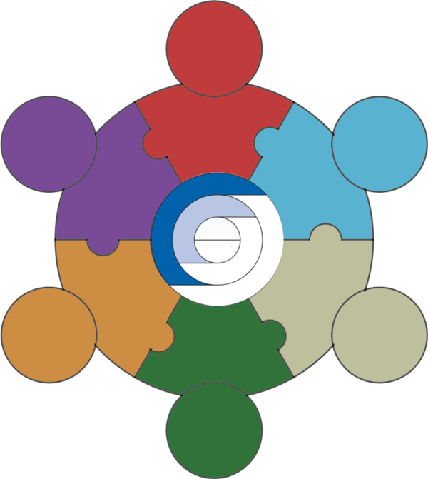 logo du CSFEF entouré de d'un rond composé de 6 couleurs
